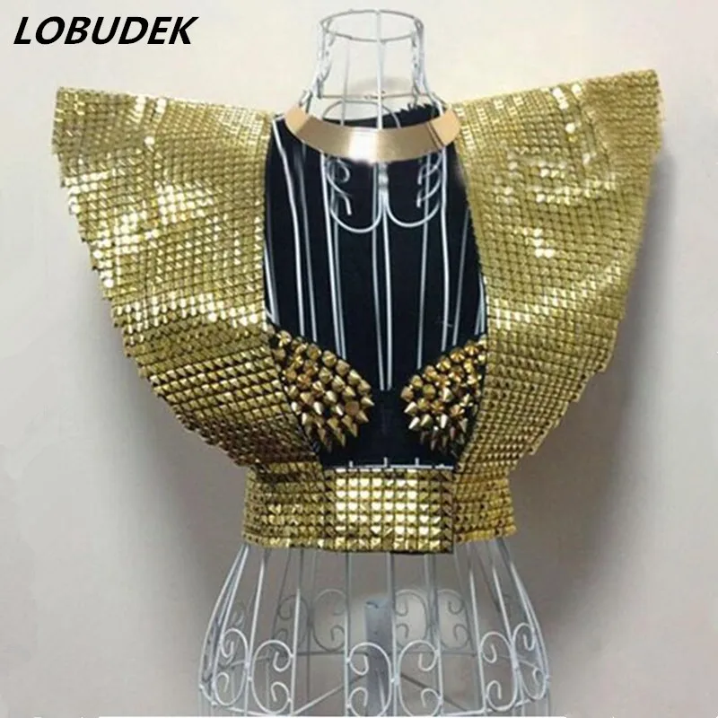 

DS costumes female DJ style sparkling paragraph armor Habergeon golden flower style costume High quality free shipping singer
