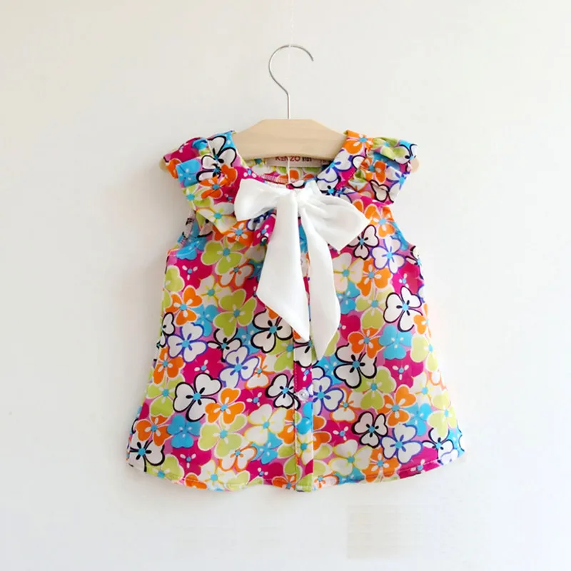 

Girls Blouses 3 Leaf Clovers Pattern New Summer Kids Clothes Bow Children Pleated Sleeveless Shirt Print Toddler Girl Clothing