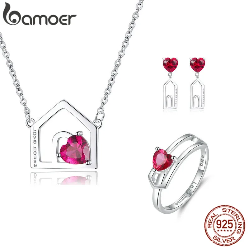 

bamoer Love House Family Jewelry Sets for Women Engagement Heart-shape Cubic Zirconia Sterling Silver 925 Fashion Jewelry ZHS121