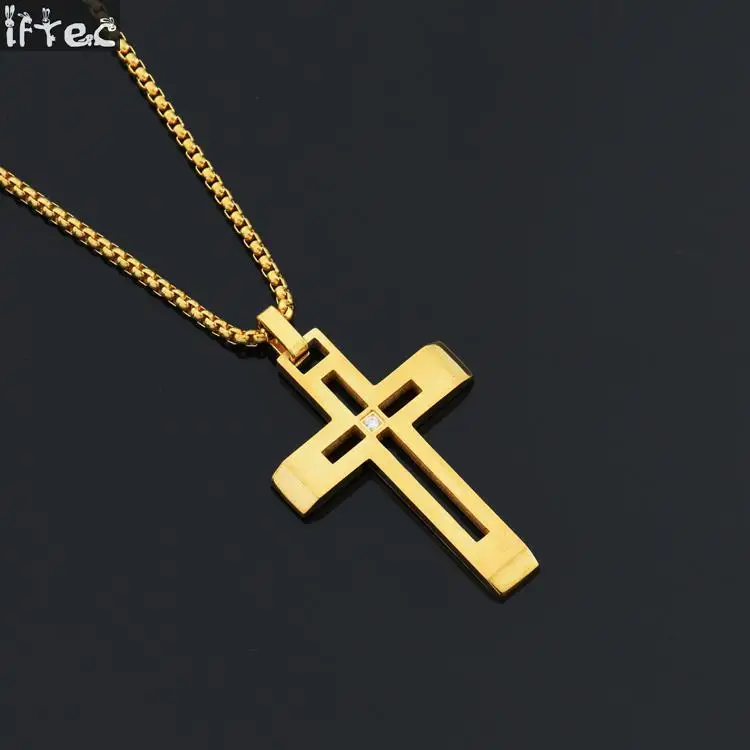 Large Hollow Tungsten Carbide Cross Pendant Necklace For Men Women