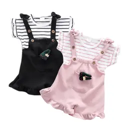 Летняя детская одежда для девочек, 2 цвета, 4 размера, хлопковая уличная одежда с короткими рукавами, уличная мода, летняя мода