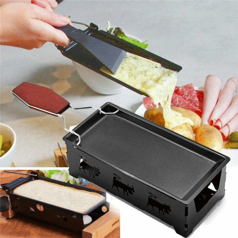 Portable Non-Stick Metal Cheese Raclette Oven Grill Plate Rotaster Baking Tray Stove Set Kitchen Baking Tool Milk Cheese