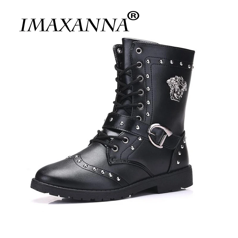 

IMAXANNA New England Style Retro Boots Punk Motorcycle Martin Boots Luxury Brand Genuine Leather Military Rivet Boots Men Casual