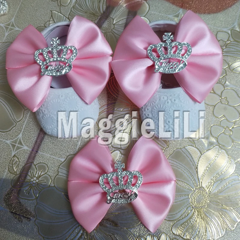 Изготовленные на заказ блестящие розовые стразы принцессы с бантом; обувь для малышей ручной работы с жемчугом; шикарные туфли для малышей; обувь для маленьких девочек; повязка на голову