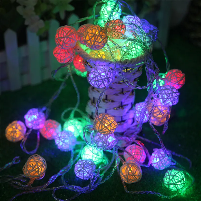 

2M 20 LED White/ Warm White AC110V-125V Rattan Ball LED String Christmas Lights Garlands for Holiday Wedding Party Decoration