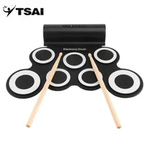 TSAI Electronic Roll Drum Pad Built-In Speakers Digital Drum 9 Silicon Pad With Foot Pedals USB Charging Musical Instrument