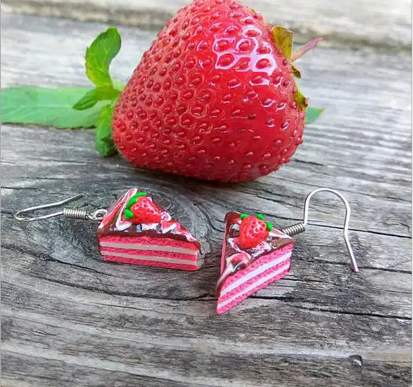 

2017 new fashion lovely Polymer clay Strawberry cake drop earrings for girl children jewelry fruit cake earrings accessories