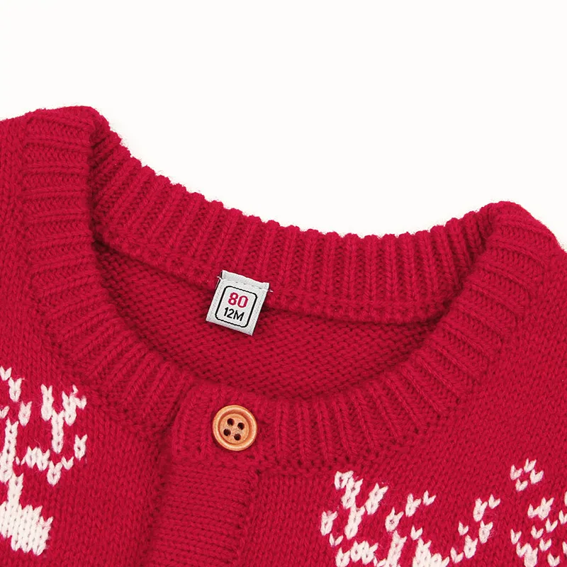 С рисунком рождественского оленя, вязаный свитер для новорожденных; комбинезон для маленьких мальчиков и девочек Комбинезон Детская зимняя кофта с длинными рукавами; пижамы-комбинезоны для детей
