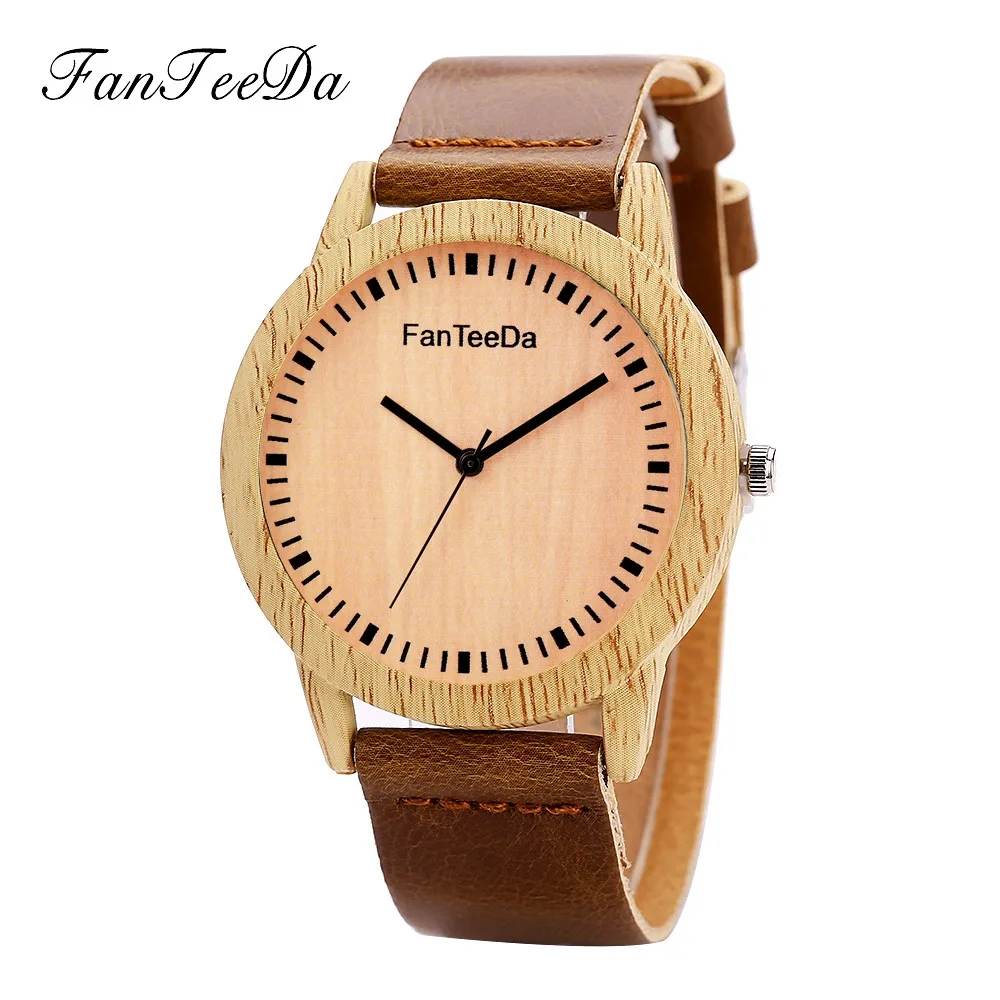 

FanTeeDa Leather wooden men's watch #FD067 Stylish simple dial quartz business wrist watch relojes hombre 2018 A80