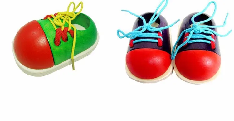 1 шт случайные дети Обучающие игрушки Монтессори Детские деревянные игрушки малыша шнуровкой обувь раннее образование Монтессори