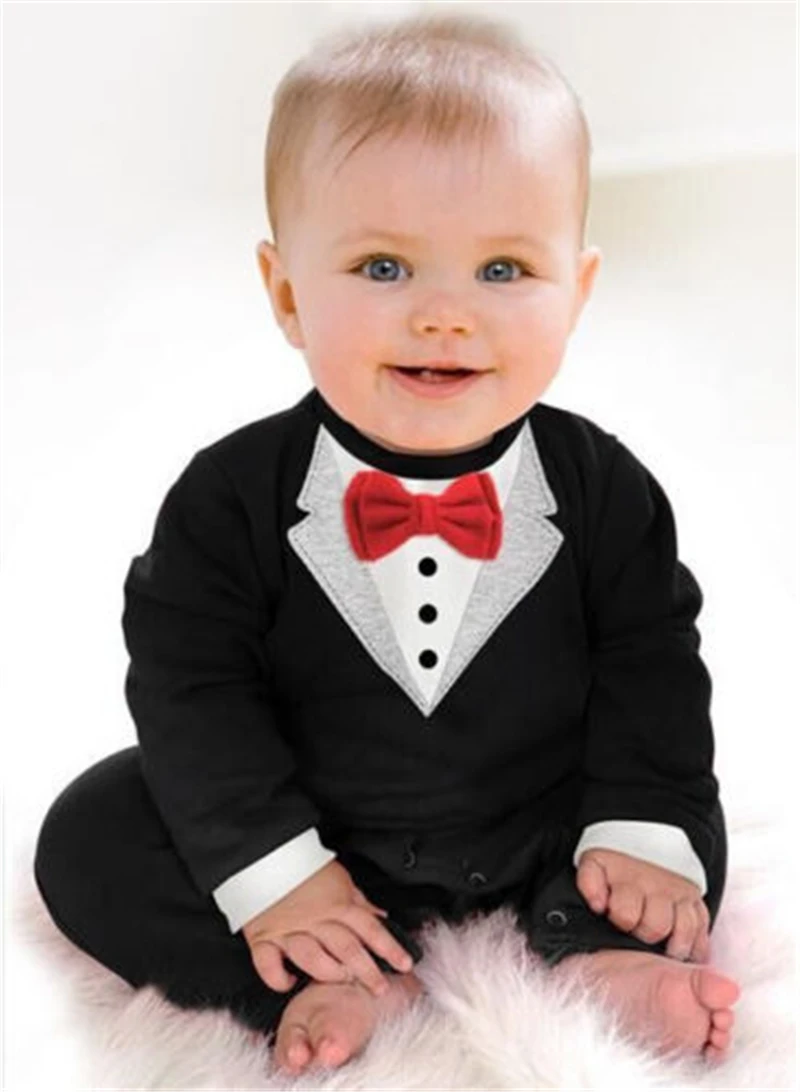 

Baby Kids Boys Newborn Outfits Long Sleeve Romper Novelty Suit Bowknot Gentleman Overalls Cotton Clothes 0-36M