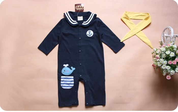 Милые моряка для маленьких мальчиков слитный комбинезон с длинными рукавами для мальчиков джемпер комбинезон новорожденным Одежда bebe/одежда - Цвет: Navy