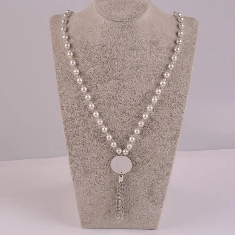 Мода Rainbery, длинное жемчужное ожерелье, монограмма, диск, кисточки, Женские аксессуары, массивное ожерелье, ювелирное изделие для женщин JN1023 - Окраска металла: silver