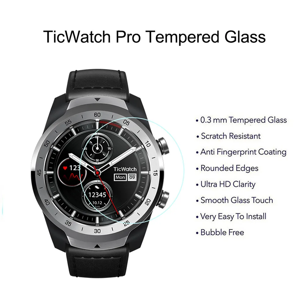 Защитная пленка для экрана Ticwatch Pro из закаленного стекла 9H 2.5D для смарт-часов Защита от царапин Взрывозащищенная защитная стеклянная пленка
