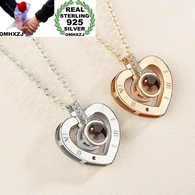 

OMHXZJ, оптовая продажа, Европейская мода, женская модель, подарок, сердце, проецирующее любовь, циркон, Стерлинговое Серебро 925 пробы, кулон, ожерелье NA92
