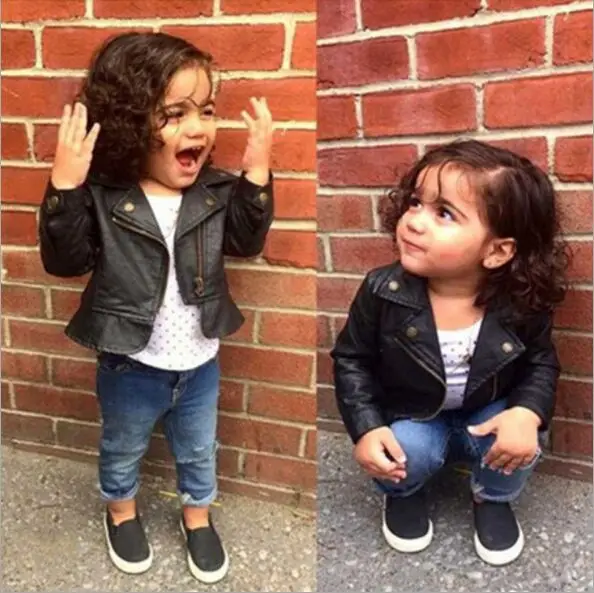 2017 Spring Kids Jacket PU Leather 1 3Y Girls Jackets Turn down collar Outwear For Baby