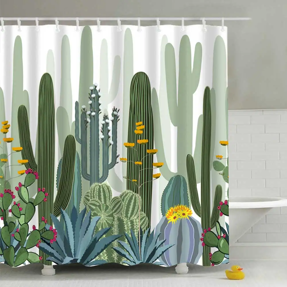 Тропические растения кактус печать занавески для душа для ванной водонепроницаемый ванной занавески s полиэстер зеленый занавески 180*180 см 1 шт - Цвет: E