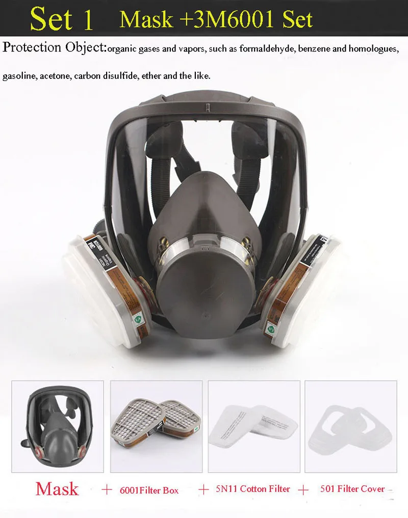 6800 противогаз 7 шт костюм Полный лицевой респиратор для окрашивания распыления химическая формальдегидная маска Активированный уголь газ