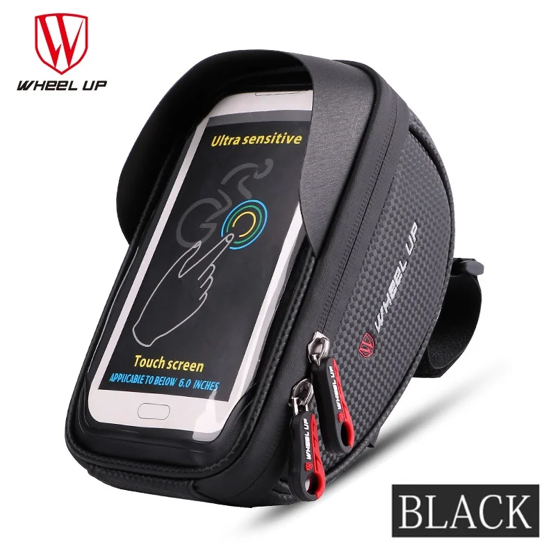 Водонепроницаемая велосипедная сумка на руль MTB для шоссейного велосипеда, велосипедная сумка на руль, 6,0 дюймов, велосипедная сумка, сумка для мобильного телефона - Цвет: BLACK
