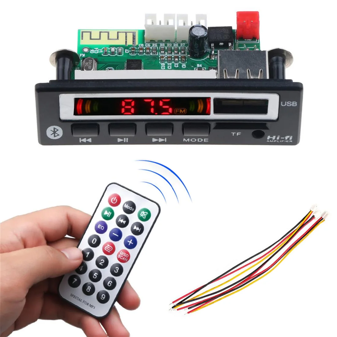 Marsnaska Car accessories Bluetooth5.0 MP3/WMA/WAV/APE Decoder Board 5V 12V Wireless Audio Module Color Screen USB FM Radio