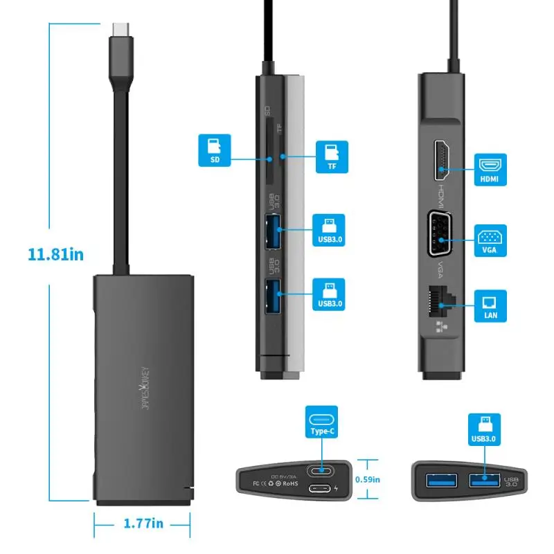 Слог USB C концентратор 10 в 1 USB 3,0 док-станция USB C док-станция для ноутбука USB 3,0 HDMI VGA RJ45 PD Тип C разъем HDMI