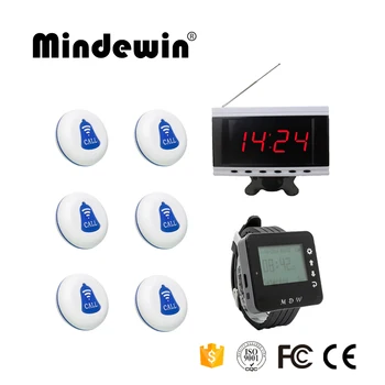 

Mindewin 2017 New Model Pager Wireless Calling System 10PCS Waiter Call Button +1PC LED Diaplay Receiver +1PC Wrist Watch Pager