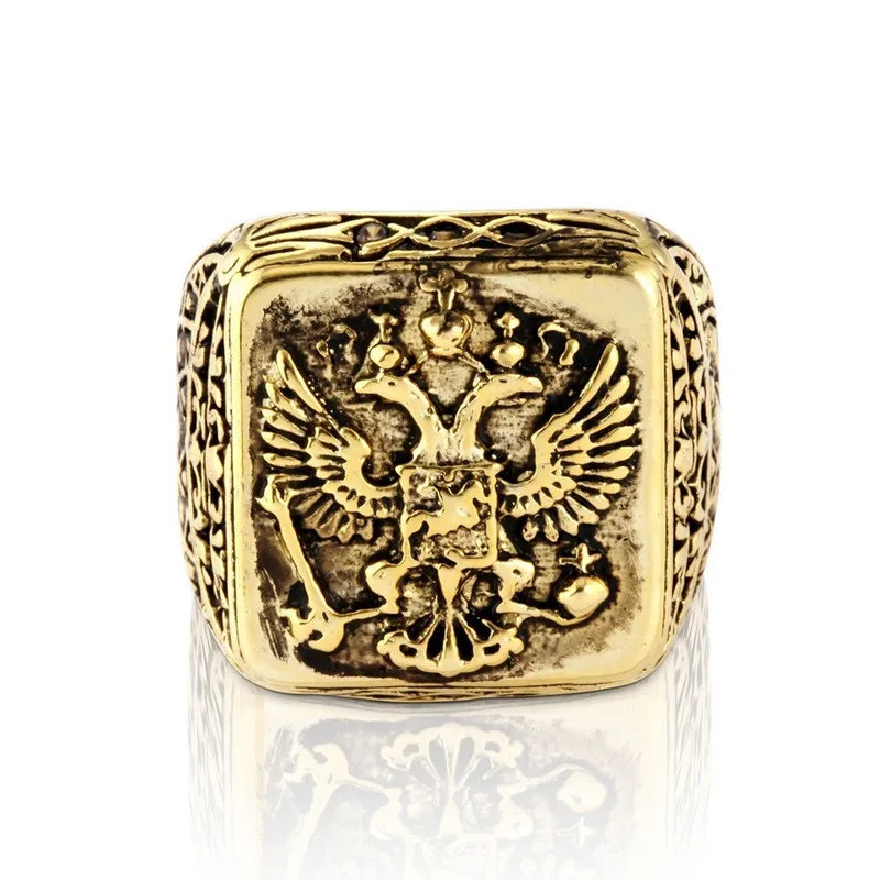 FDLK  Fashion Men's Signet Ring Russian Empire Double Eagle Rings For Male Punk Gold Color Arms Of The Russian Big Ring
