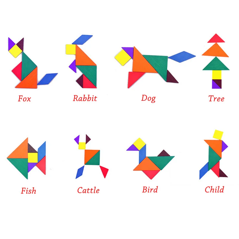 Деревянная мозаика Tangram разноцветная деревянная геометрическая форма DIY