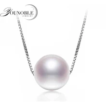 Настоящий круглый натуральный жемчуг ожерелье и кулон девушка, пресноводный жемчуг кулон 925 Серебро Ожерелье 45 см женский лучший подарок