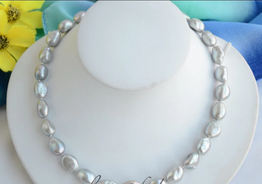 

13mm gray baroque freshwater cultured pearl bracelet 17inch