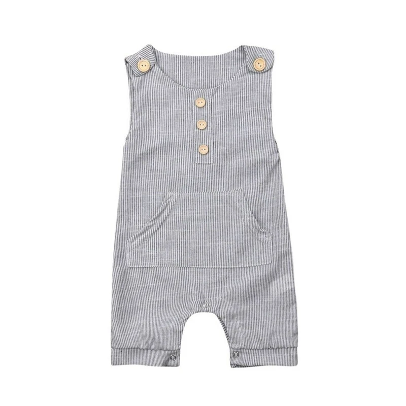 

Newborn Baby Boy Girl Outfit Clothes Romper Tops Sleeveless Summer Button Style Striped Printed Jumpsuit Shorts Pants One-Piece