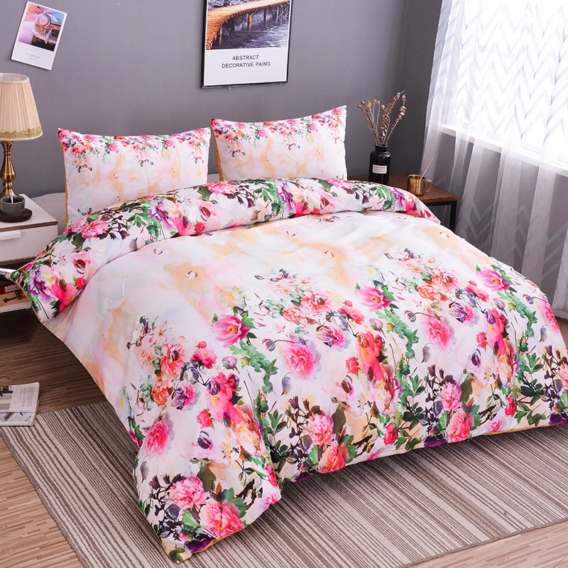 

ZEIMON Colorful Flowers Printing 2/3pcs Bedclothes Home Textiles Duvet Cover Set Polyester Bedding Set For Room