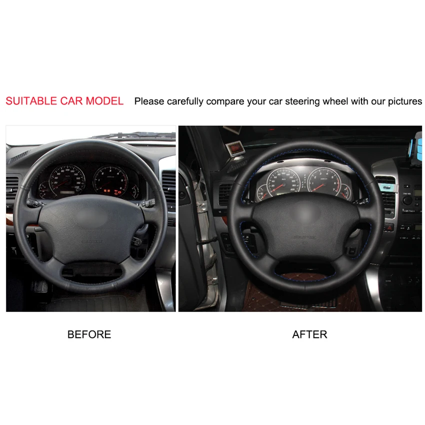 Прошитая вручную искусственная кожа черного цвета для Toyota Land Cruiser Prado 120 2004 2009