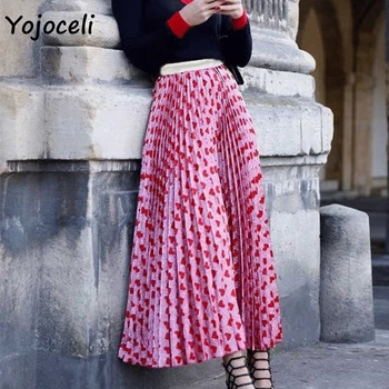 

Yojoceli 2018 autumn winter heart print skirt women party club shine party club skirt bottom female streetwear pleated skirt