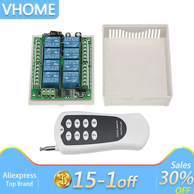 

Vhome RF 433MHZ DC 12V Touch Remote Control Switch,EV1527 Relay Module and 8 Buttons Wireless Switch