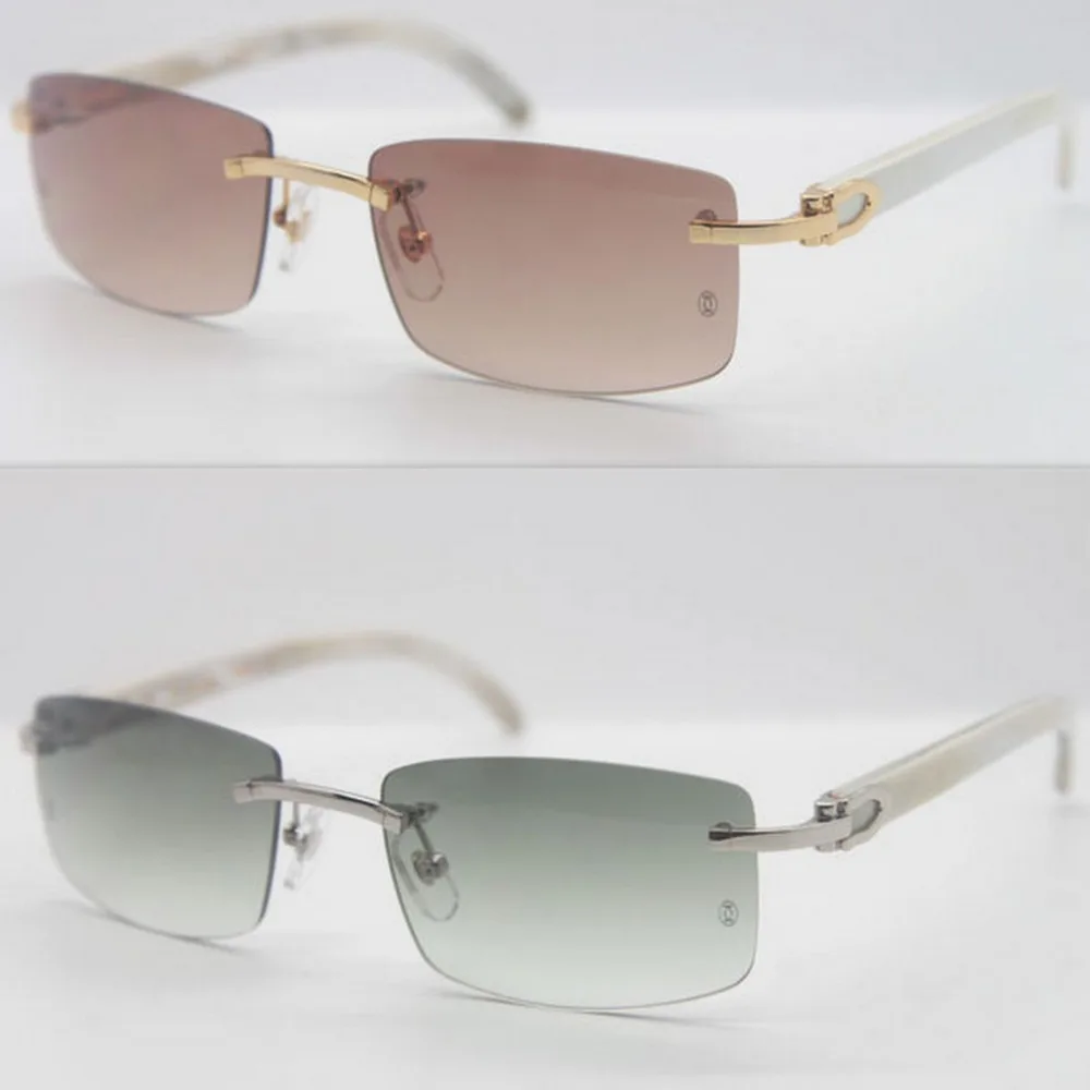 Wholesale 3524012 Rimless White Buffalo Horn Sunglasses Designer
