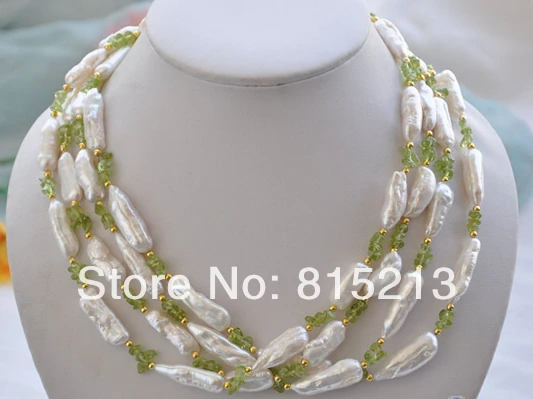 

FREE SHIPPING>@@> N1333 N1335 28mm white biwa freshwater pearl green Lemon stone necklace