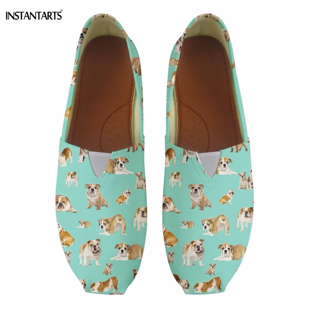 INSTANTARTS Cute Pet Dog England/British Bulldog Print Summer Flat Shoes for Teen Girl Casual