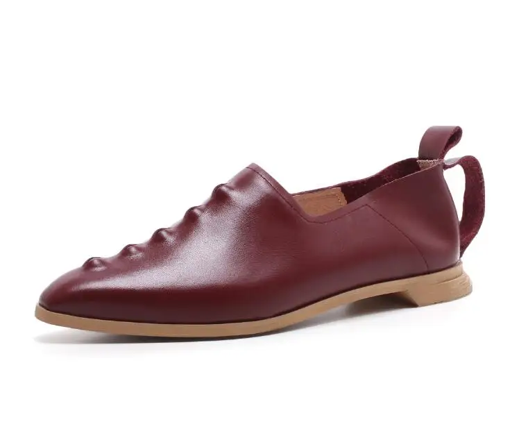 Популярная женская обувь на плоской подошве из натуральной кожи; коллекция года; модная однотонная Повседневная мягкая и удобная обувь на низком каблуке длиной 22-26,5 см - Цвет: wine red