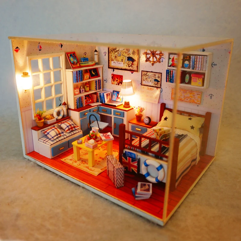 Сборный DIY Кукольный дом, игрушка, деревянный миниатюрный кукольный домик, миниатюрные кукольные домики, игрушки с мебели, пылезащитный чехол, светодиодный подарок на день рождения
