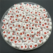 100 Espaçadas pçs/lote 7mm Acrílico Rodada Contas de Forma de coração Vermelho do Amor Beads Para Fazer Jóias DIY Encantos Pulseira Colar