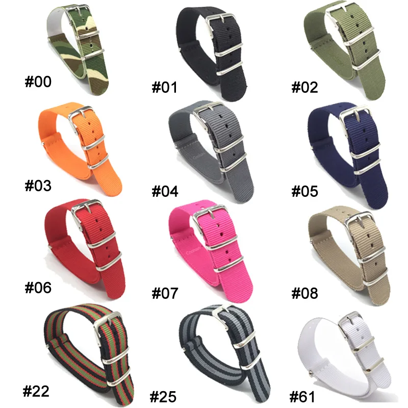 

Nylon watchbands Strap Wholesale Stripe Cambo Solid Black Watch 18 mm Multi Color Army Military nato fabric Strap Bands Buckle