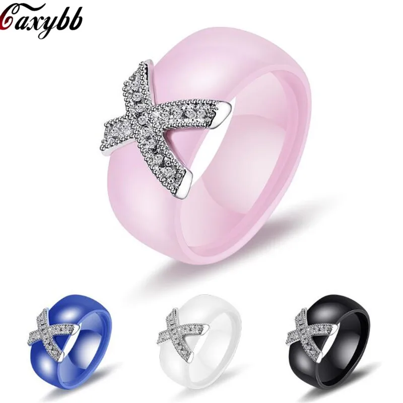 Lovers Engagement Ring Full Rhinestones X Ceramic Rings With Austrian Crystals Fashion Anelli X Cross Ring