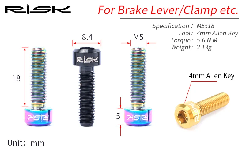RISK 2 шт. M5* 18 мм титановые Ti болты для горного велосипеда тормозной рычаг крепления M5x18mm MTB велосипедный Подседельный штырь зажим фиксированные винты 2 типа
