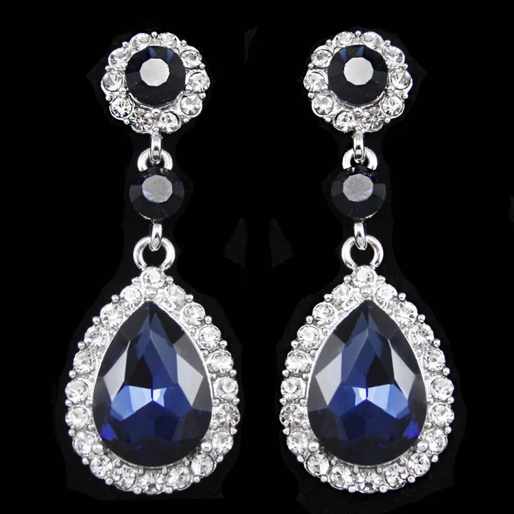 Игристые кристалл серьги для женщин свадебные серьги мода ювелирных изделий слезинка серебро серьги с камнями ers-g53