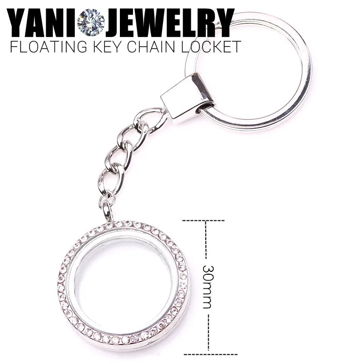 

10pcs/lot Free shipping 30mm Round Silver Memory Living Magnet Glass Floating Locket Pendant Key Ring Keychains Locket