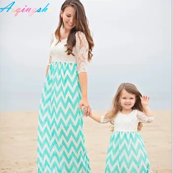 

Mommy Baby Mom and Daughter Girls Dress Family Matching Mother Daughter Maxi Lace Long Sleeve Dresses Family Clothing Clothes