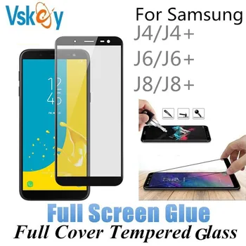 Перейти на Алиэкспресс и купить VSKEY 10 шт полное закаленное стекло для Samsung Galaxy J8 J4 J6 Plus 2018 J2 чистое полное покрытие Защитная пленка для экрана