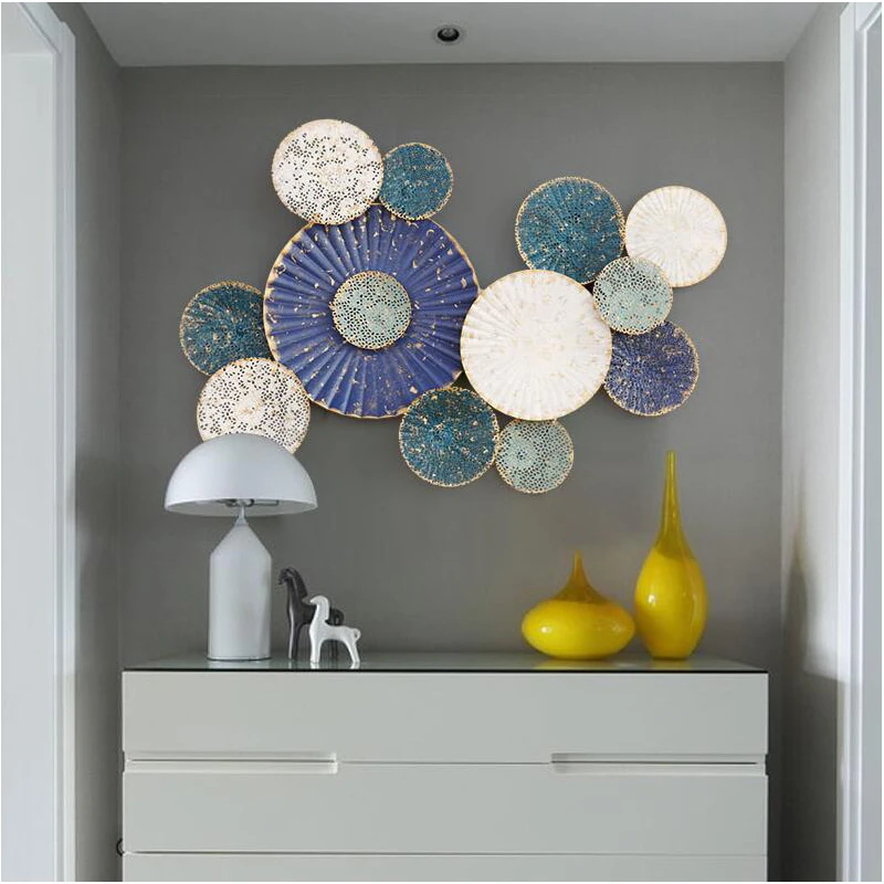 

Modern Wrought Iron Sofa Background Wall Hanging Round Shape Mural Crafts Decoration Home Livingroom Wall Sticker Ornament Decor