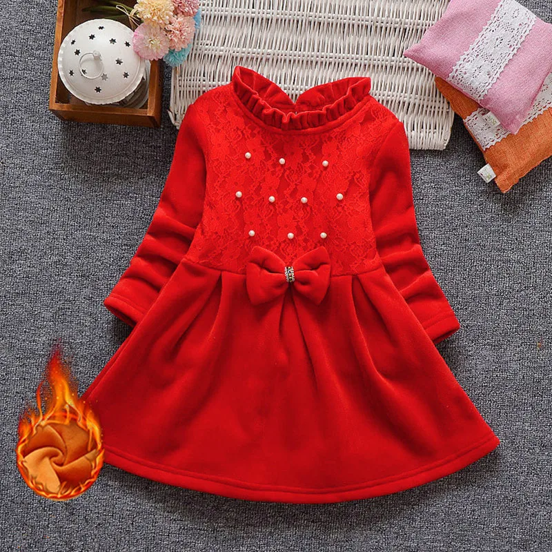 

Girls Dress Princess Winter Pearls Kids Dresses for Baby Girls clothes Long Sleeve Velvet Children Clothing 2-6Y